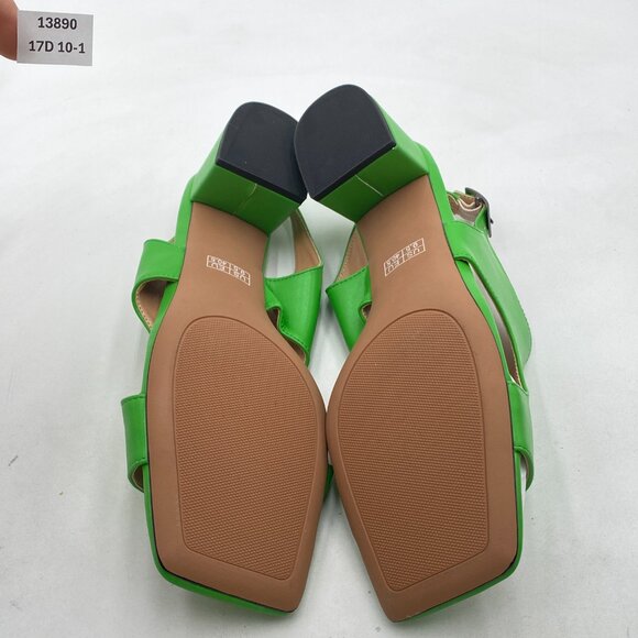 Green Matte Square Peep Toe Block Heel Slingback Sandal Chunky Heel Sandals - Picture 7 of 9